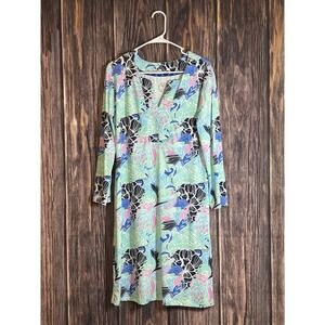 Banana Boat Dress Womens L Green Pink Blue Floral UPF 50 Long Sleeve Shift